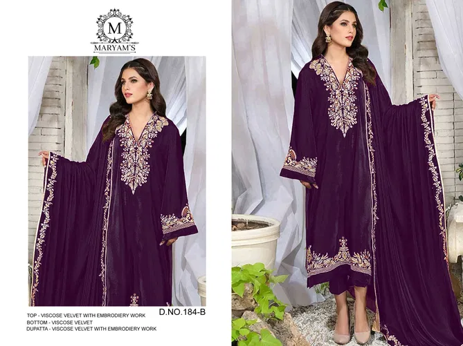 Maryams 184 Velvet Embroidered Wholesale Pakistani Suits Suppliers In Mumbai